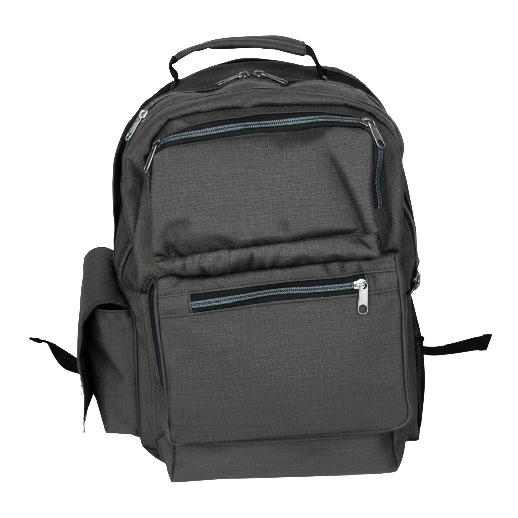 Mochila personalizada Ref. 4045-A - Mochila com 3 bolsos externos com zíper e 2 bolsos laterais.